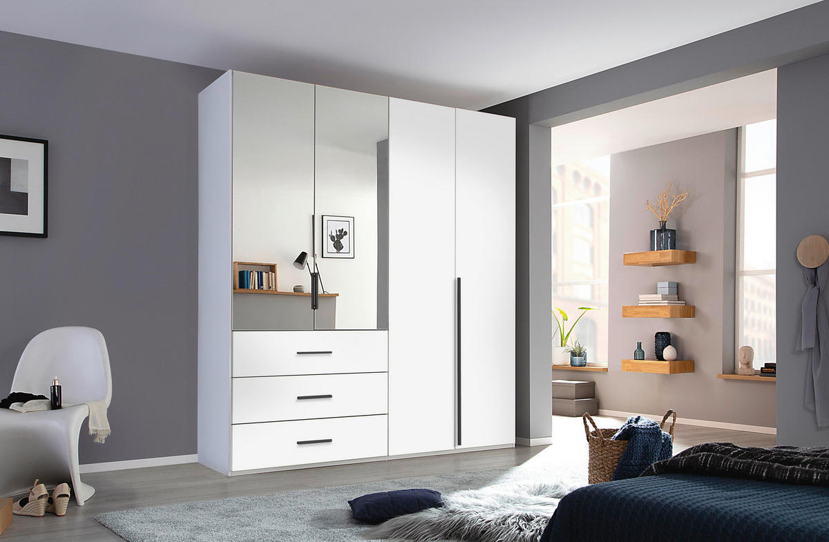 DREHTÜRENSCHRANK 201/223/60 cm,  in Weiß, 4-türig  - Graphitfarben/Weiß, Design, Glas/Holzwerkstoff (201/223/60cm) - home24