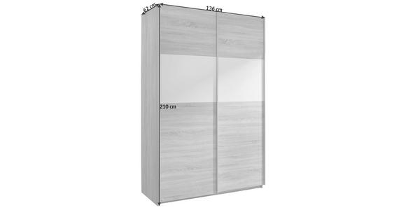 SCHWEBETÜRENSCHRANK 136/210/62 cm 2-türig Weiß, Sonoma Eiche  - Alufarben/Weiß, Basics, Holzwerkstoff/Metall (136/210/62cm) - Carryhome