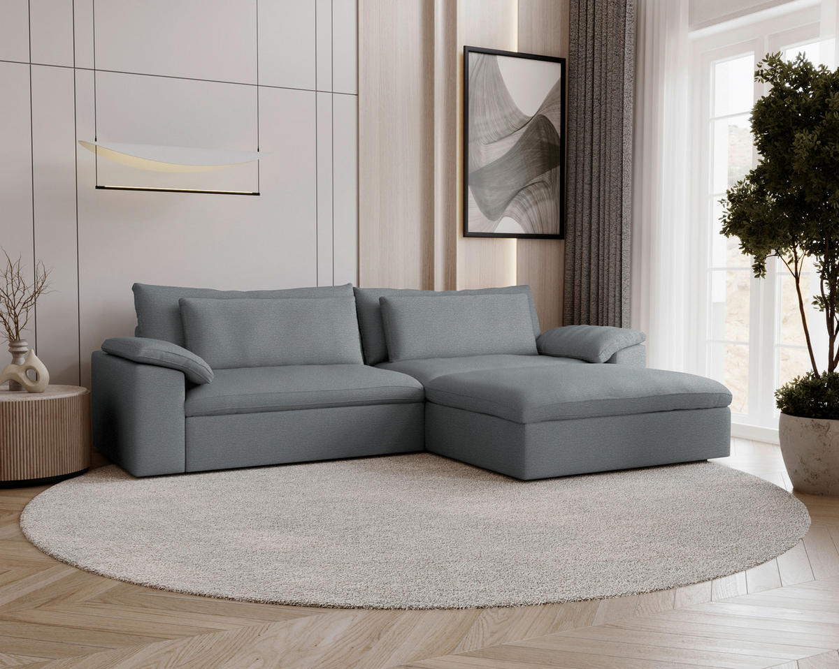 ECKSOFA 306/198 cm  in Chenille Grau Rückenkissen, Nierenkissen, Armlehnenkissen, Rücken echt  306/198 cm  - Schwarz/Grau, MODERN, Kunststoff/Textil (306/198cm) - Carryhome