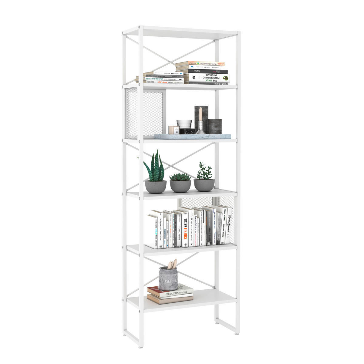 REGÁL, bílá, ocel, 64/180/31 cm - bílá, Moderní, kov/kompozitní dřevo (64/180/31cm) - P & B