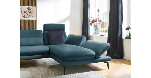 ECKSOFA in Echtleder Blau  308/195 cm  - Blau/Schwarz, Design, Leder/Metall (308/195cm) - Dieter Knoll