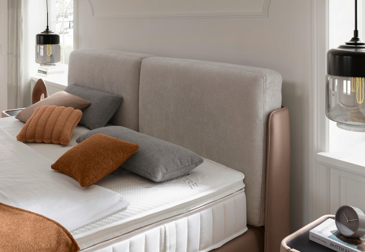 BOXSPRINGBETT 180/200 cm  in Hellbraun, Greige  - Hellbraun/Greige, Design, Textil/Metall (180/200cm) - Johann Jakob