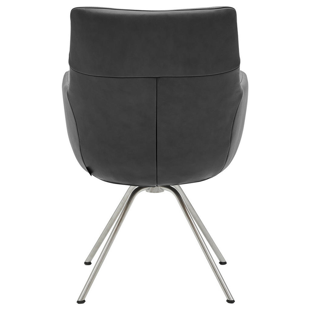 Thumbnail - Dieter Knoll Armlehnstuhl, Schwarz, Edelstahl, Semi-Anilinleder, Rundrohr, 60x90x61 cm, Beinauswahl, Lederauswahl, Sitzf...