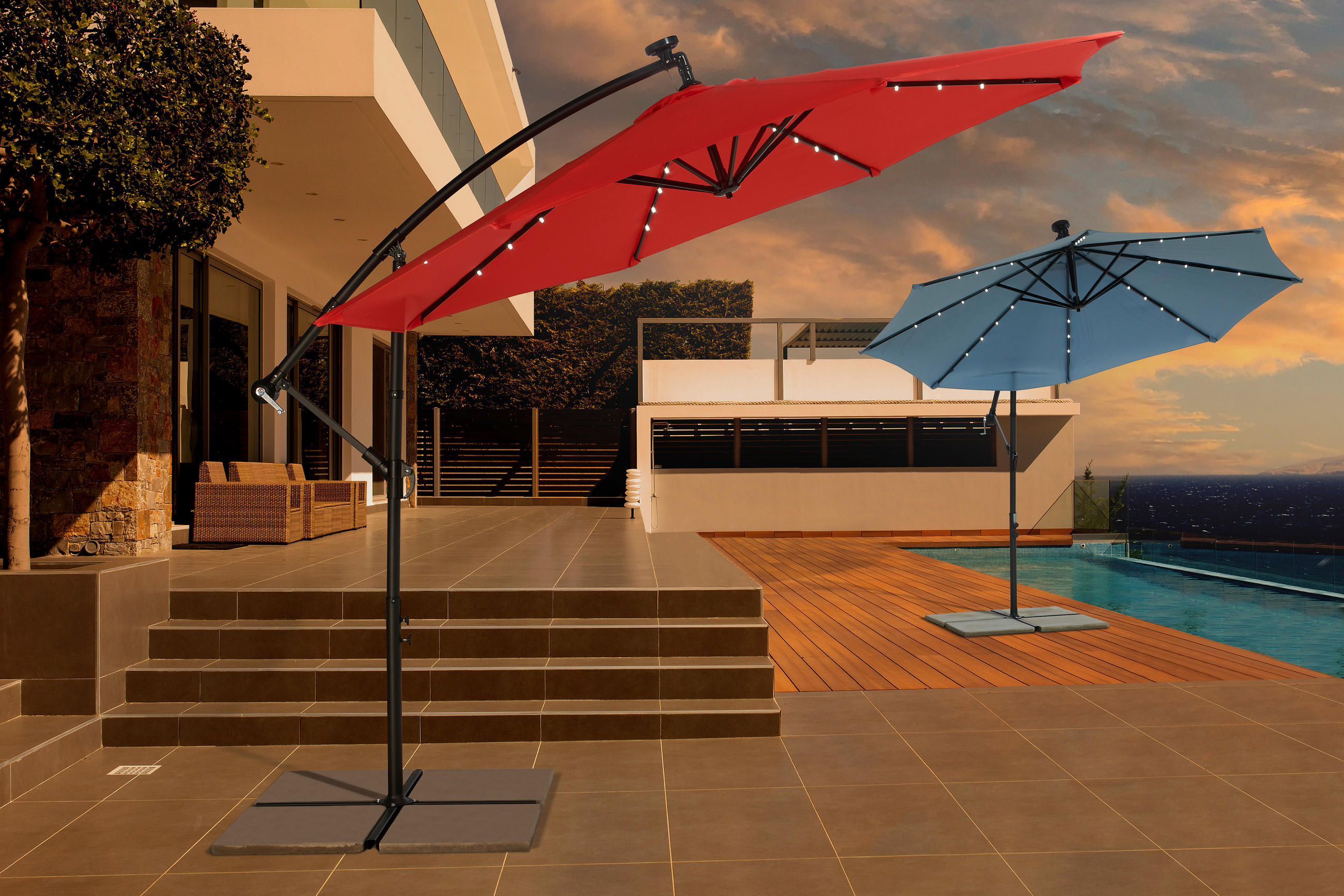 AMPELSCHIRM   - Anthrazit/Rot, ROMANTIK / LANDHAUS, Textil/Metall (300/245cm) - Ambia Garden