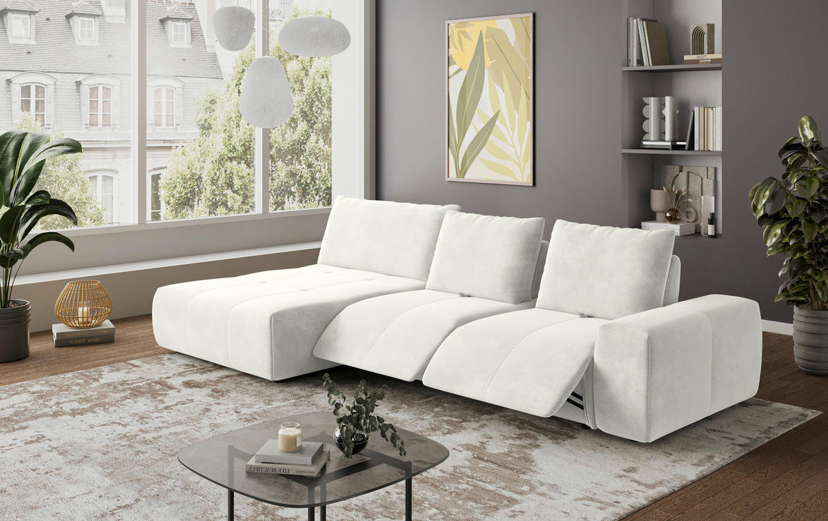CANAPÉ D'ANGLE in Velours Creme  - Creme/Schwarz, Design, Kunststoff/Textil (174/347cm) - Xora