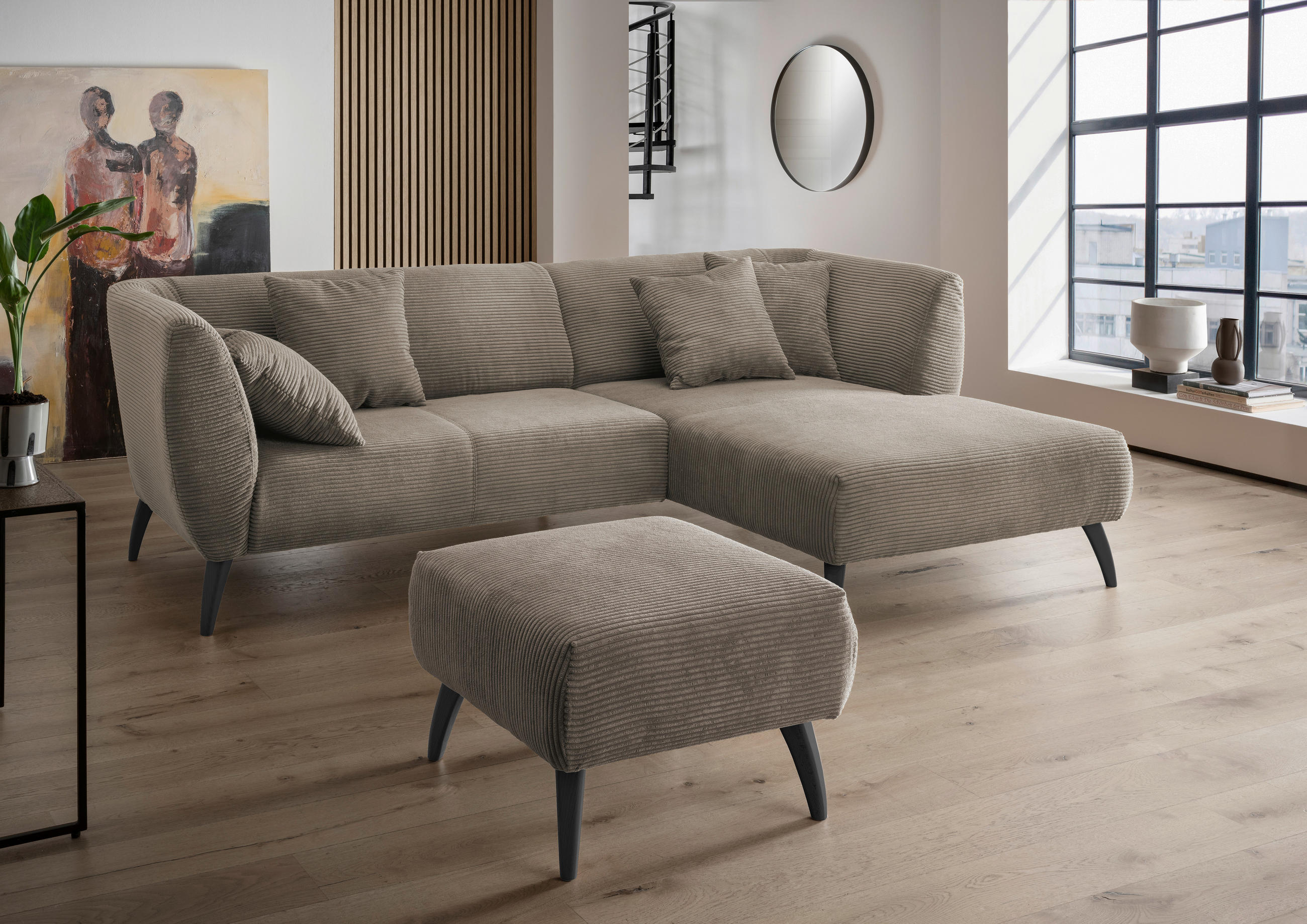 ECKSOFA Graubraun Cord  - Graubraun/Schwarz, MODERN, Holz/Textil (264/160cm) - MID.YOU