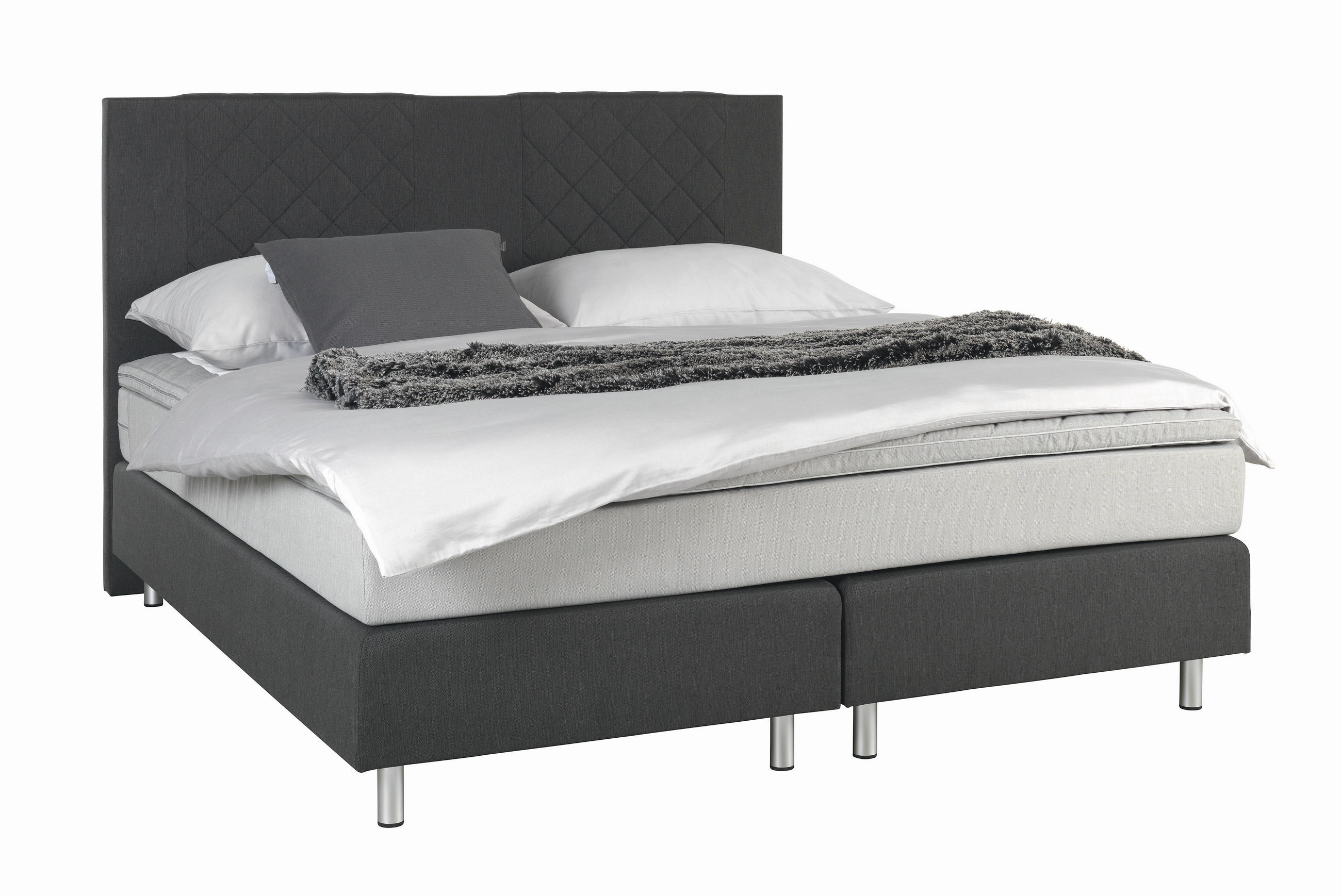 BOXSPRINGBETT 160/200 cm,  in Anthrazit, Hellgrau, Matratze, Topper, H2 = mittel  - Anthrazit/Hellgrau, Design, Holz/Metall (160/200cm) - Livetastic