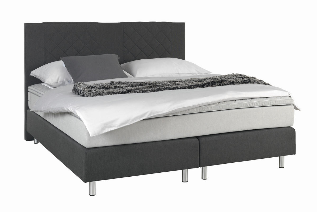 BOXSPRINGBETT 140/200 cm,  in Anthrazit, Hellgrau, Matratze, Topper, H2 = mittel  - Anthrazit/Hellgrau, Design, Holz/Metall (140/200cm) - Livetastic