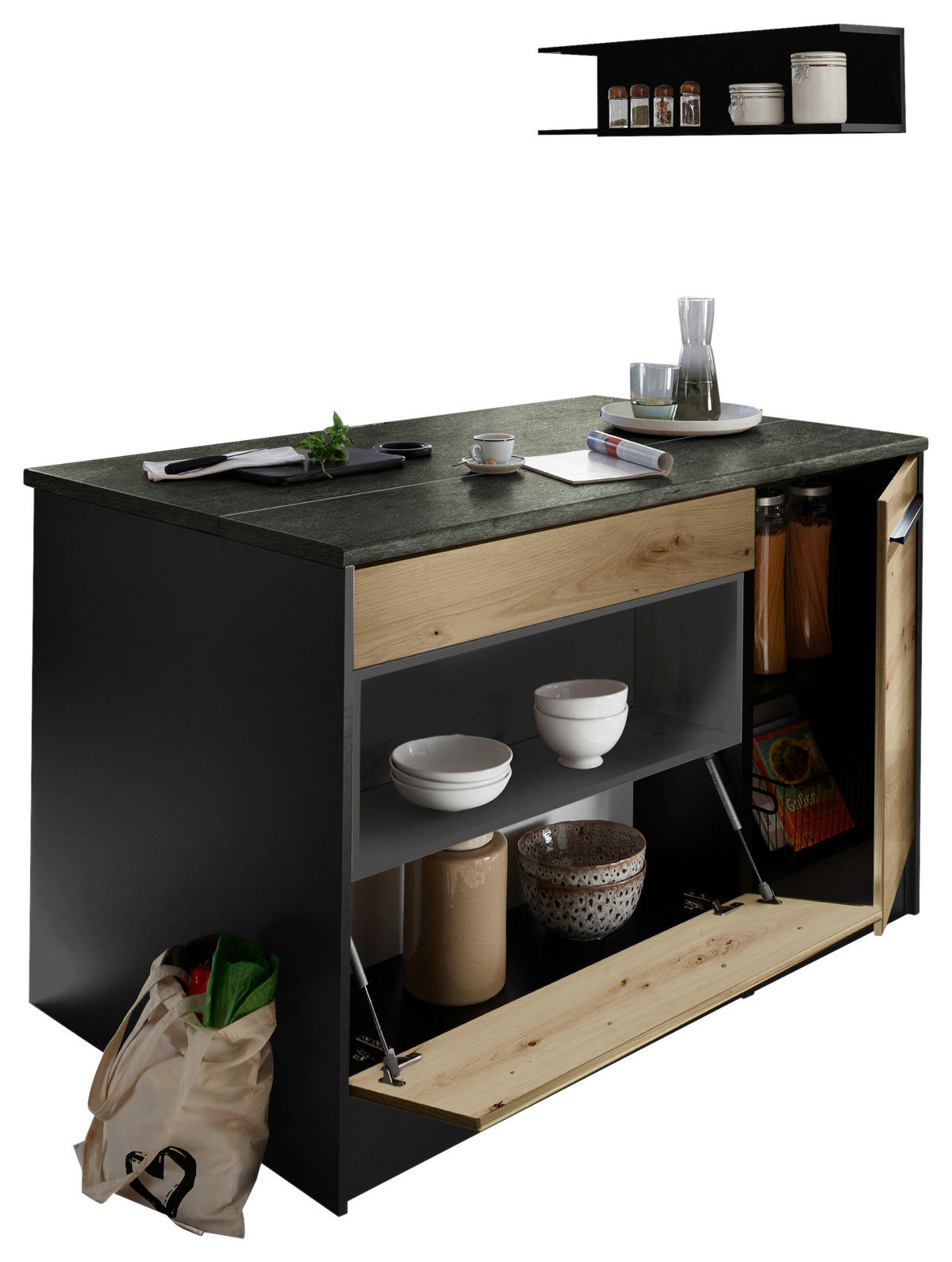 KÜCHENINSEL   in Anthrazit, Eiche Artisan  - Anthrazit/Schwarz, Basics, Holzwerkstoff/Kunststoff (145/90/90cm) - MID.YOU