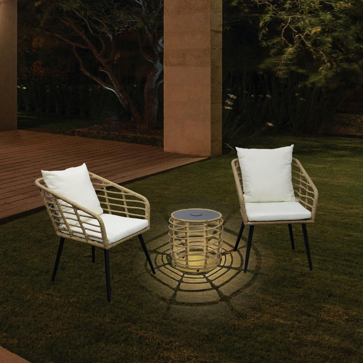 SADA NA BALKON 3dílné,  - černá/přírodní barvy, Moderní, kov/textil (56/72/66cm) - Beldano