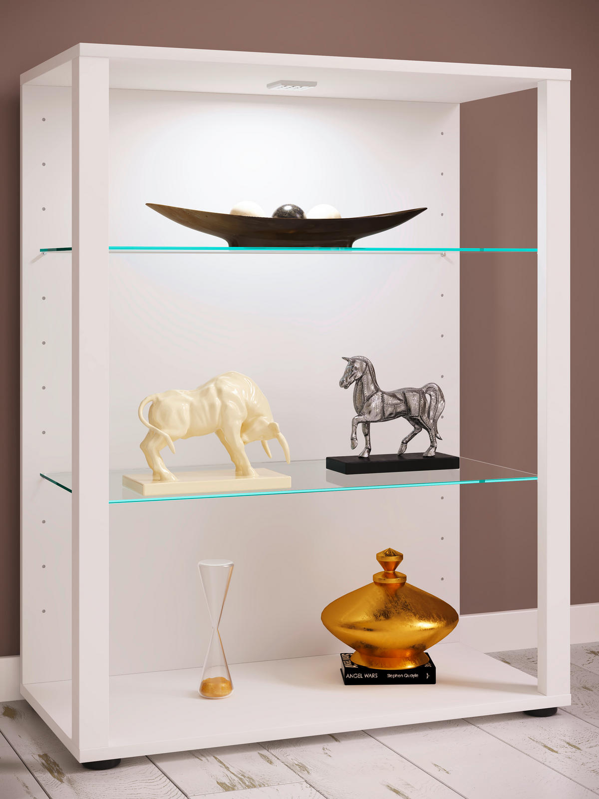 VITRINE in Weiss  - Weiss/Schwarz, Modern, Glas/Holzwerkstoff (70/90/35cm) - MID.YOU