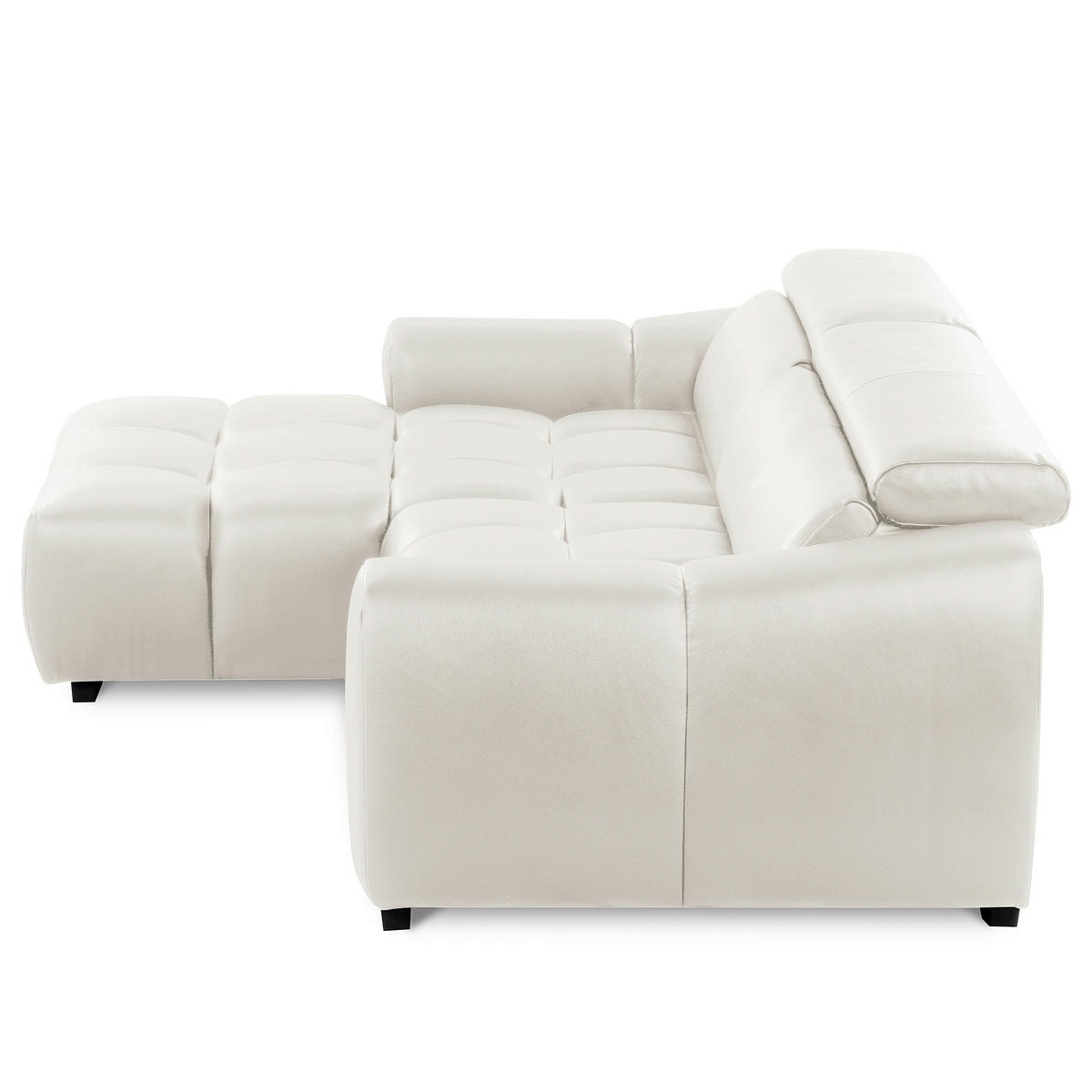 ECKSOFA AVEIRO Weiß Echtleder Bettkasten, Kopfteilverstellung, Sitzvorzug  - Schwarz/Weiß, Design, Leder/Kunststoff (177/274cm) - Livetastic