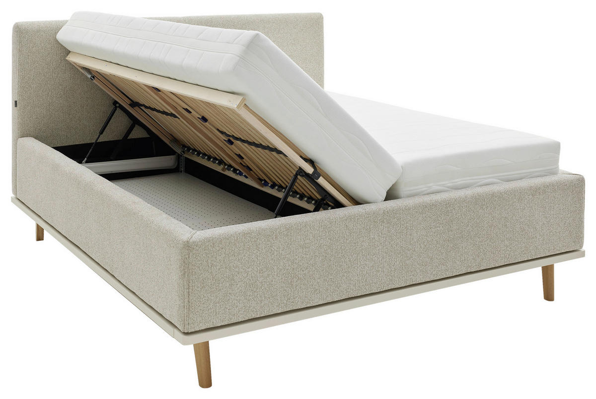 POLSTERBETT gepolstertes Kopfteil, Bettkasten, Lattenroste, Matratzen 180/200 cm  in Beige  - Eichefarben/Birkefarben, Design, Holz/Textil (180/200cm) - Musterring