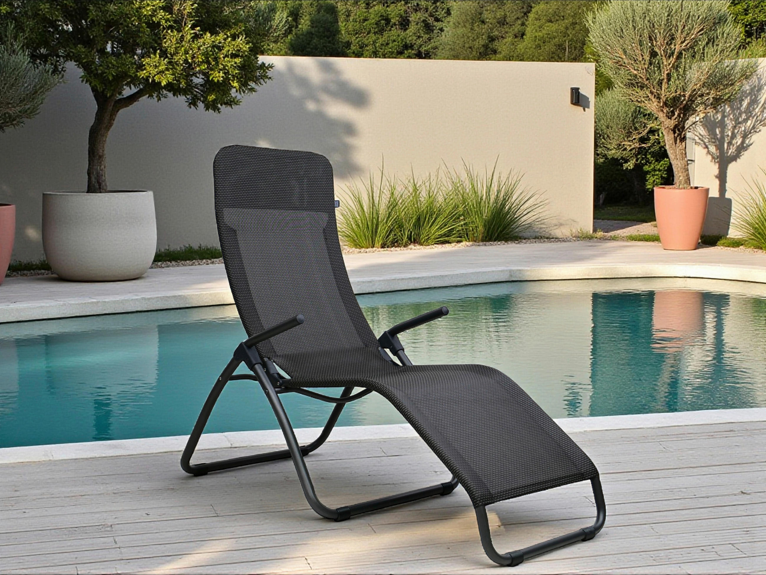 BÄDERLIEGE  - Anthrazit, Basics, Textil/Metall (185/69/118cm)