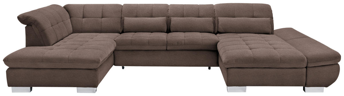 WOHNLANDSCHAFT in Mikrofaser Hellbraun  - Chromfarben/Hellbraun, Design, Kunststoff/Textil (211/350/204cm) - Xora