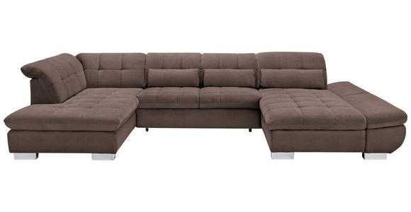 WOHNLANDSCHAFT  in Mikrofaser Hellbraun  - Chromfarben/Hellbraun, Design, Kunststoff/Textil (211/350/204cm) - Xora