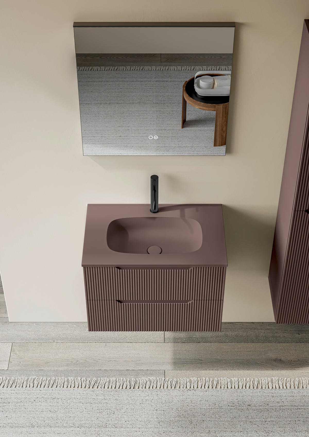 BADEZIMMER 3-teilig 80 cm  - Weiss/Weinrot, Konventionell, Holzwerkstoff/Stein (80cm) - Belluti