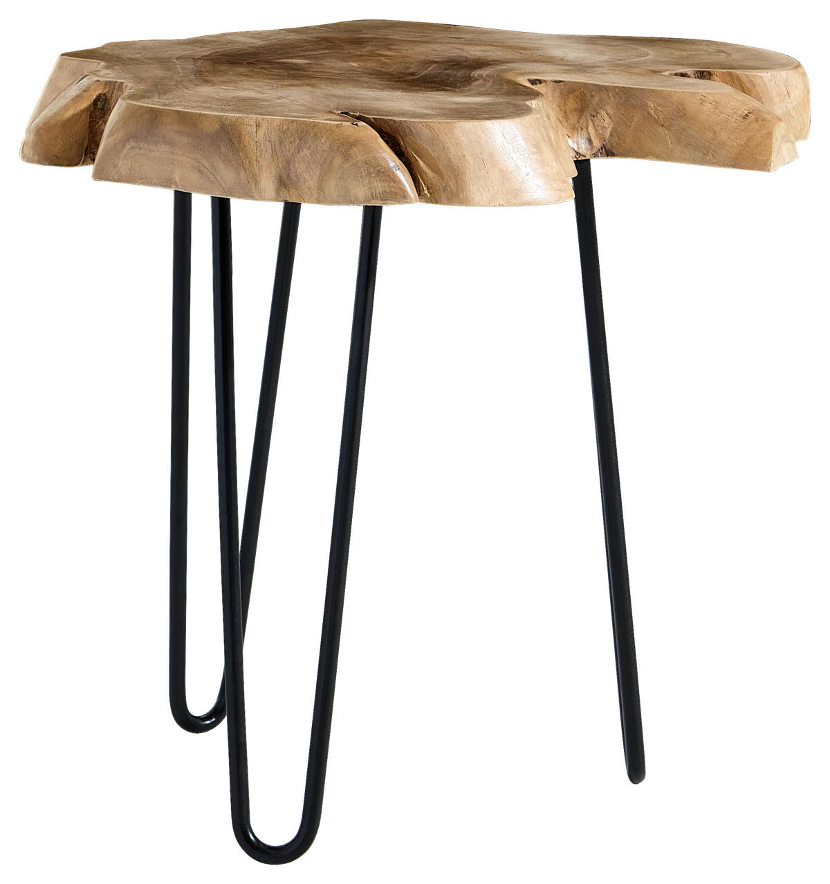 ODKLÁDACÍ STOLEK, teakové dřevo, přírodní barvy, černá - černá/přírodní barvy, Design, kov/dřevo (50/46/45cm) - Livetastic
