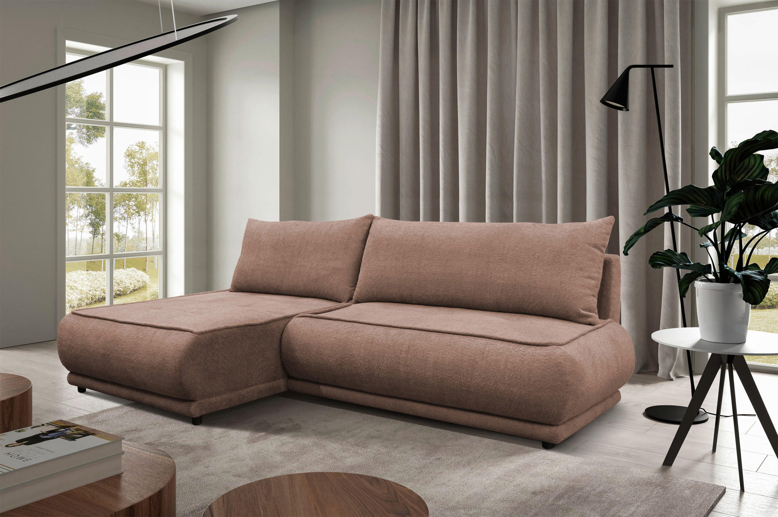 ECKSOFA in Bouclé Braun  179/277 cm  - Schwarz/Braun, Design, Kunststoff/Textil (179/277cm) - MID.YOU