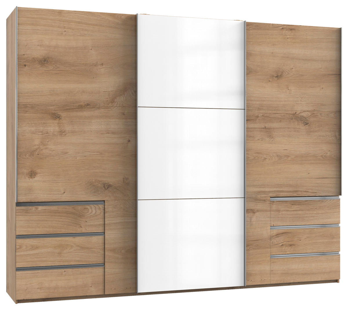 SCHWEBETÜRENSCHRANK in Weiss, Eichefarben  - Chromfarben/Weiss, Modern, Holzwerkstoff (300/236/65cm) - MID.YOU