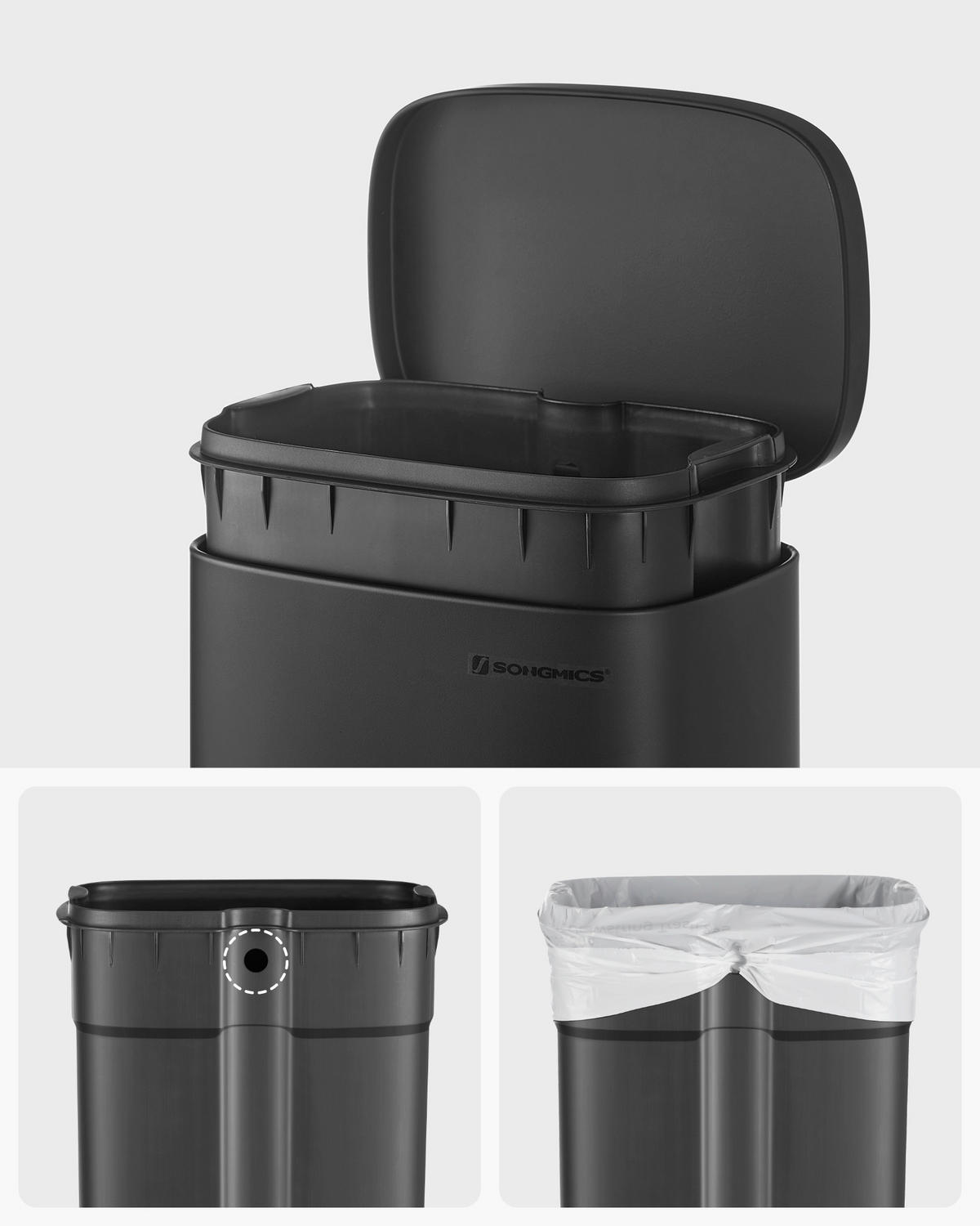 ABFALLSAMMLER 30 L  - Schwarz, Basics, Kunststoff/Metall (34,8/63,3/29,7cm)