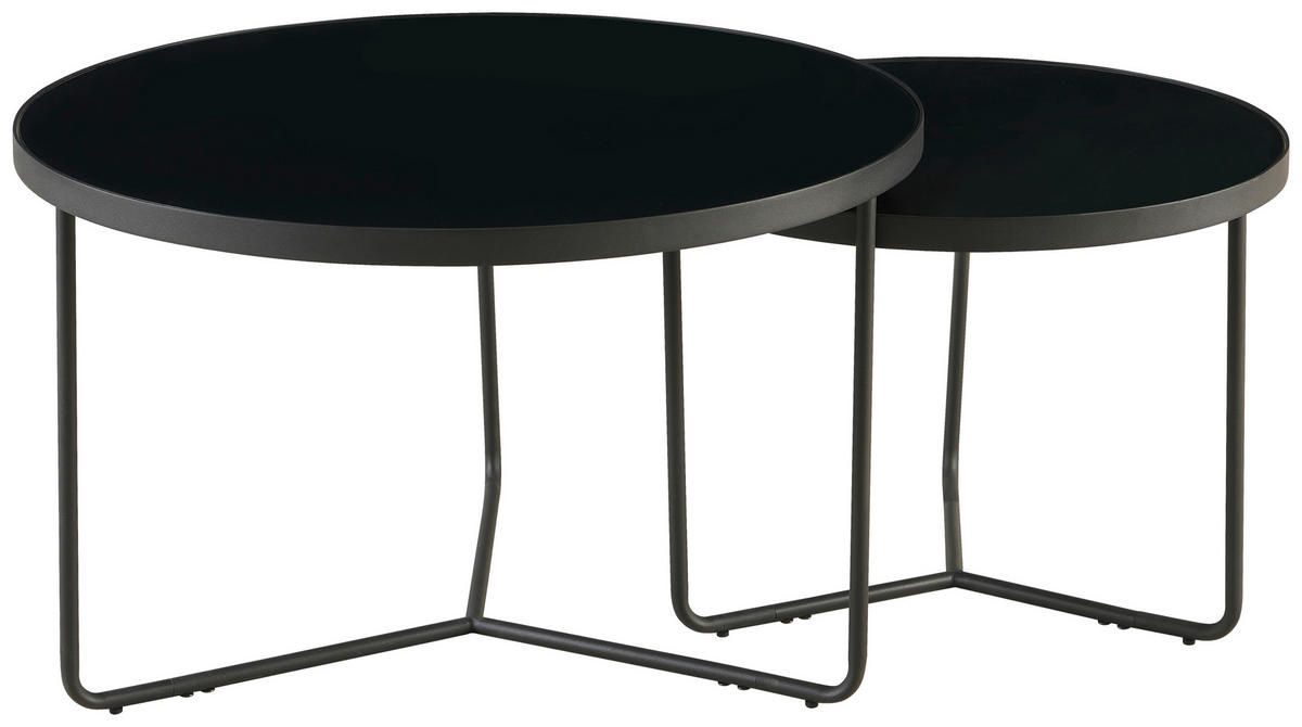 SADA KONFERENČNÝCH STOLÍKOV, čierna, kov, sklo, 60-80/60-80/44.5-49.5 cm - čierna, Design, kov/sklo (60-80/60-80/44.5-49.5cm) - MID.YOU
