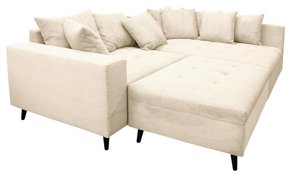Ecksofa inkl. Hocker tekstil  krem   - crna/krem, Design, tekstil/drvo (247/174cm) - MID.YOU