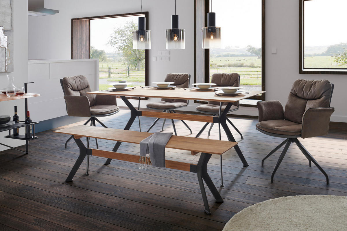 ESSTISCH Wildeiche massiv rechteckig Wildeiche  - Wildeiche/Schwarz, Natur, Holz/Metall (160/90/75cm) - Carryhome