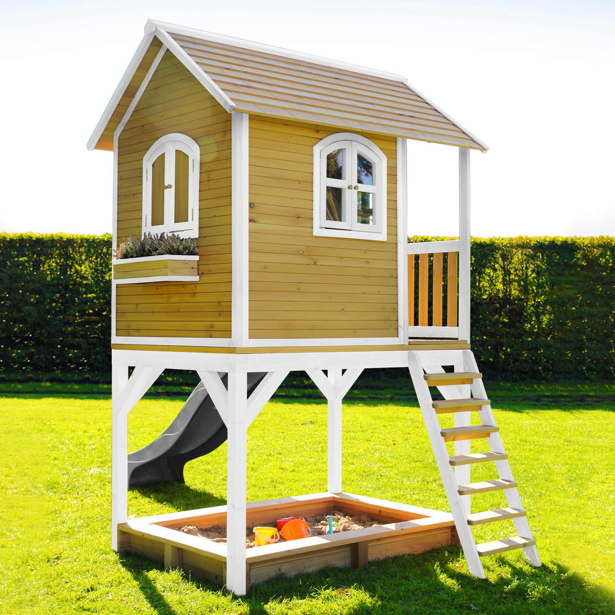 SPIELHAUS SARAH 370/291/191 cm  - Braun/Weiß, KONVENTIONELL, Holz/Kunststoff (370/291/191cm) - Ambia Garden