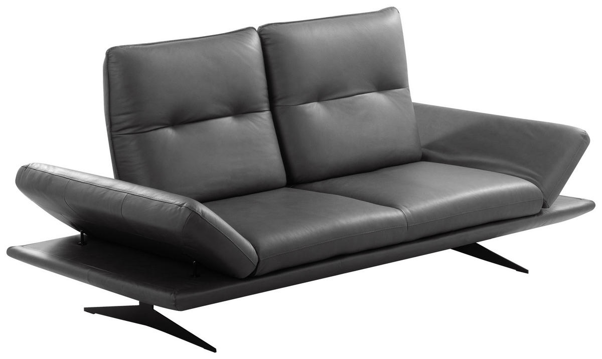 2,5-SITZER Echtleder Dunkelgrau  - Dunkelgrau/Schwarz, Design, Leder/Metall (218/95/107cm) - Celina Home