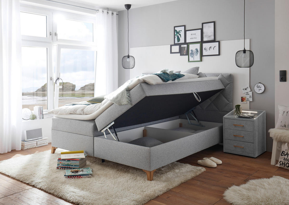 BOX-ÁGY 180/200 cm  világosszürke  - világosszürke/tölgyfa színű, Lifestyle, műanyag/faalapú anyag (180/200cm) - Carryhome