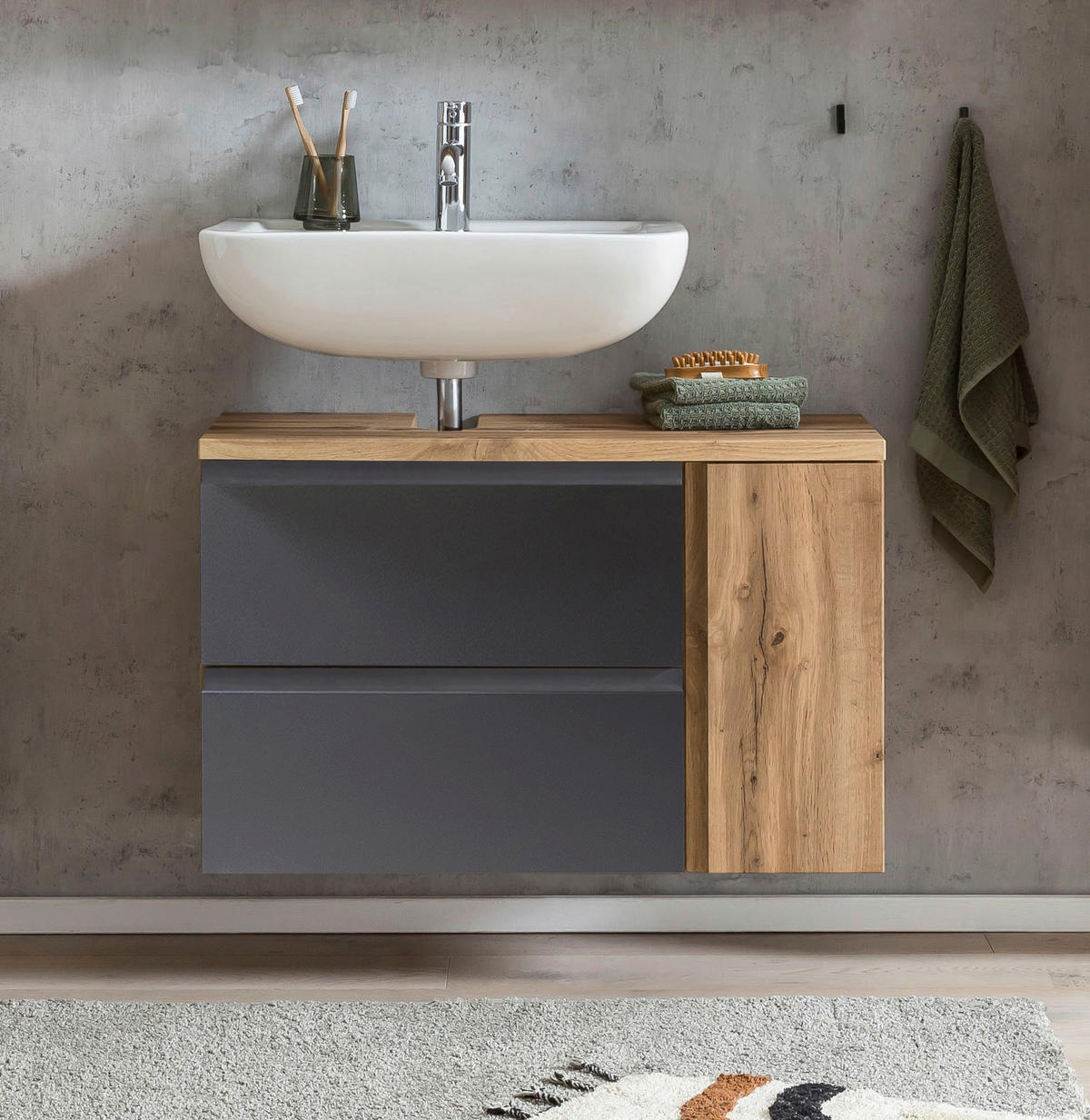WASCHBECKENUNTERSCHRANK 85/56/35 cm  - Eiche Wotan/Grau, MODERN, Holzwerkstoff (85/56/35cm) - Held