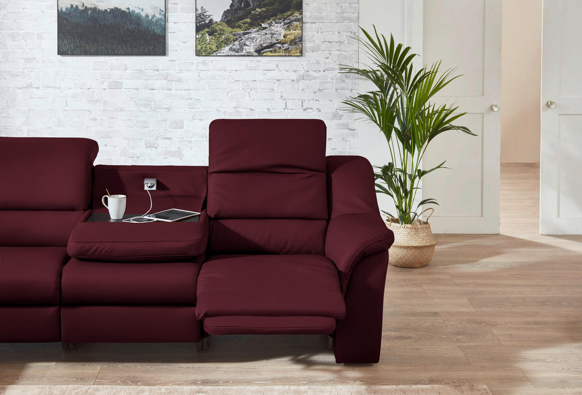ECKSOFA  in Echtleder Weinrot  260/324 cm  - Weinrot/Schwarz, KONVENTIONELL, Leder/Kunststoff (260/324cm) - Cantus