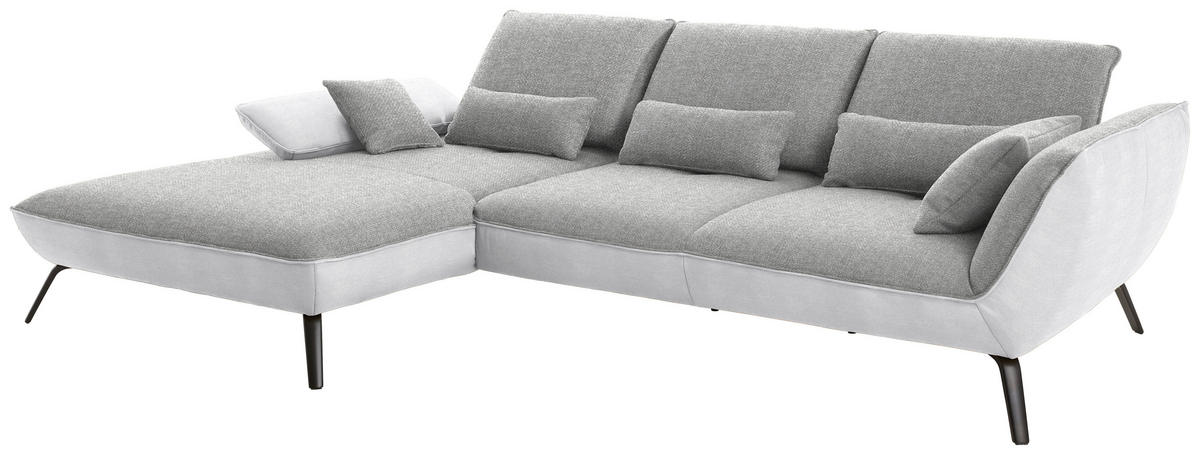 ECKSOFA in Flachgewebe Hellgrau  - Hellgrau/Schwarz, Design, Textil/Metall (191/301cm) - Moderano