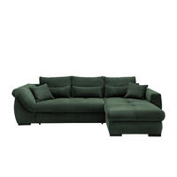 ECKSOFA Dunkelgrün Cord  - Dunkelgrün/Schwarz, MODERN, Holz/Textil (302/188cm) - MID.YOU