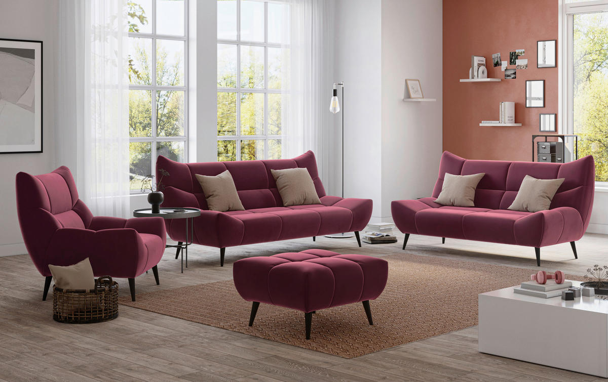 3-SITZER-SOFA Mikrofaser Weinrot  - Weinrot/Schwarz, Design, Textil/Metall (222/106/99cm) - Xora