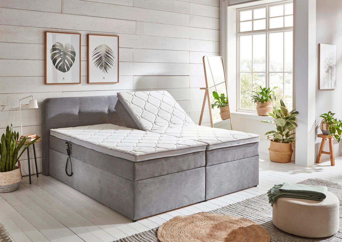 BOXSPRINGBETT 180/200 cm  in Hellgrau  - Hellgrau/Schwarz, Konventionell, Kunststoff/Textil (180/200cm) - Carryhome