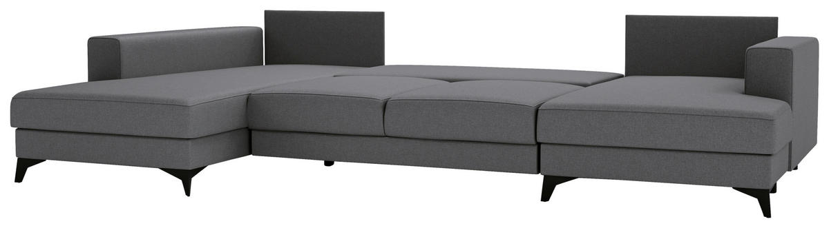 WOHNLANDSCHAFT in Flachgewebe Grau  - Schwarz/Grau, Design, Textil/Metall (190/339/156cm) - Livetastic