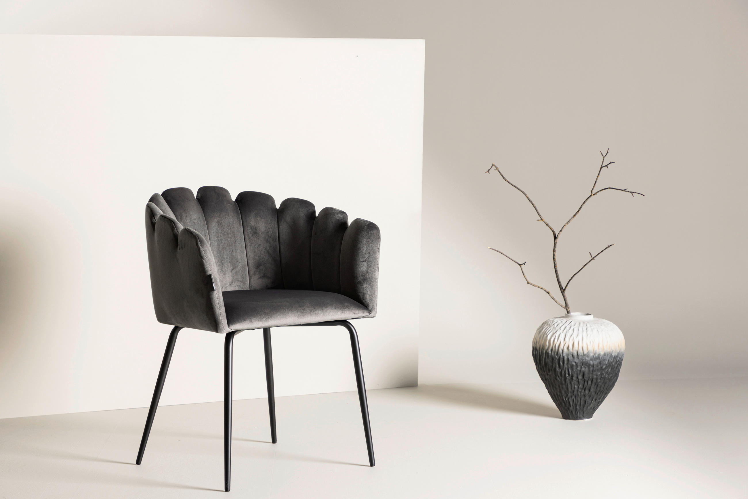 STOL stål sammet  - grå, Design, metall/textil (61/76.56/54cm) - Livetastic