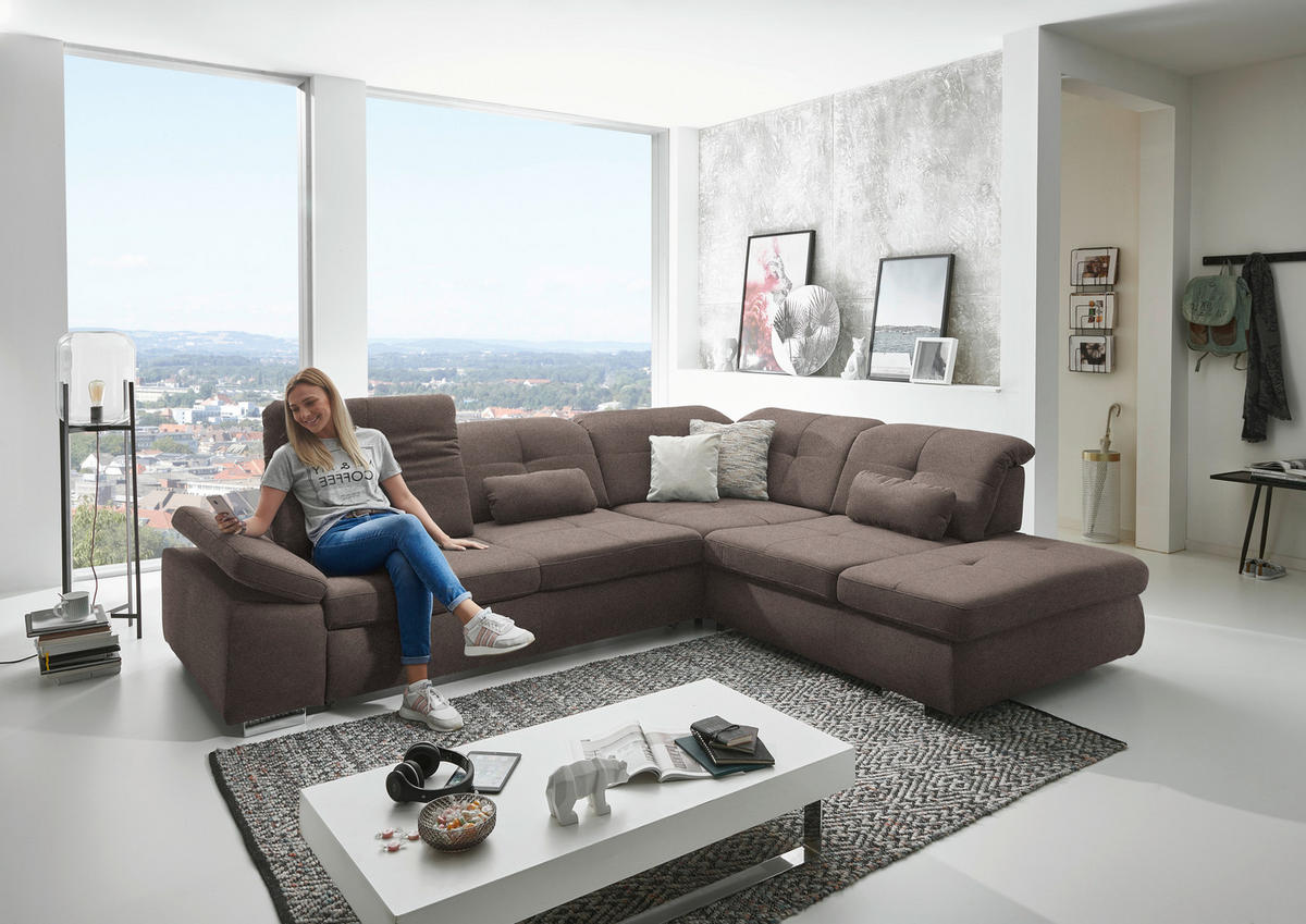 ECKSOFA  in Mikrofaser Graubraun  312/260 cm  - Chromfarben/Graubraun, Design, Textil/Metall (312/260cm) - Beldomo Style