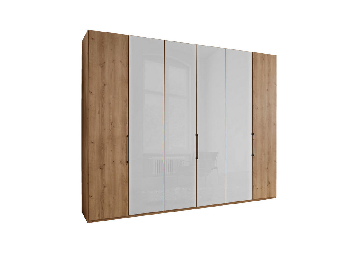 FALTTÜRENSCHRANK 300/236/58 cm 3-türig Weiß, Eiche Bianco  - Schieferfarben/Eiche Bianco, KONVENTIONELL, Glas/Holzwerkstoff (300/236/58cm) - Dieter Knoll
