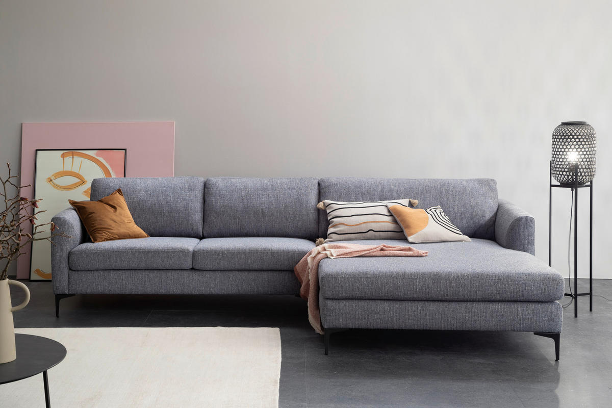 ECKSOFA Blaugrau Flachgewebe  - Blaugrau/Schwarz, Design, Textil/Metall (310/195cm) - Schöner Wohnen