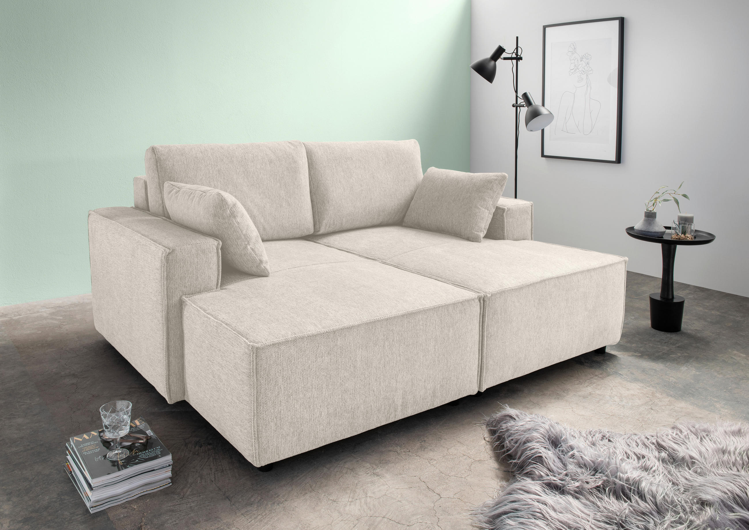 BIGSOFA in Chenille Beige  - Beige/Schwarz, Modern, Kunststoff/Textil (188/86/154cm) - Livetastic
