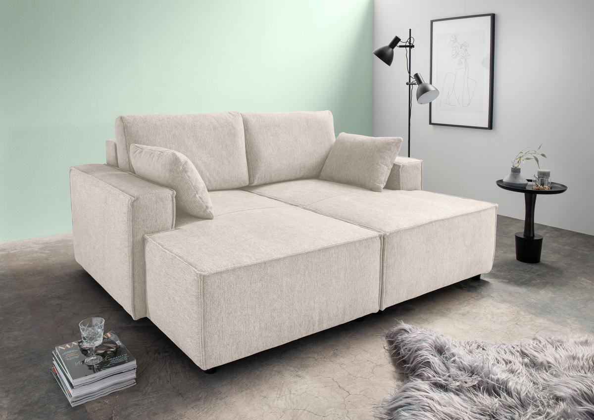 BIGSOFA in Chenille Beige  - Beige/Schwarz, Modern, Kunststoff/Textil (188/86/154cm) - Livetastic