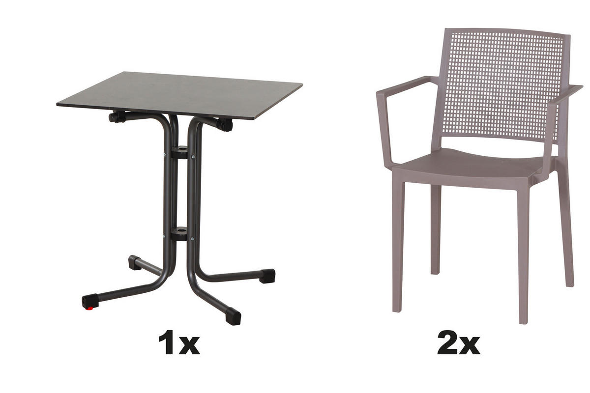 GARTENGARNITUR 3-teilig Stahl  - Taupe, Basics, Kunststoff/Metall (65/80/65cm) - Siena Garden
