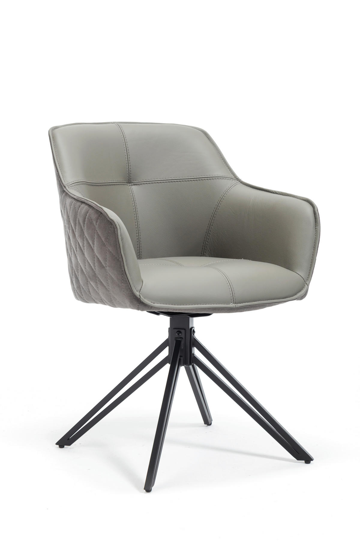 ARMLEHNSTUHL  Sitzfläche 180° drehbar Mikrofaser Echtleder  - Schwarz/Grau, MODERN, Leder/Textil (59/82/62cm) - MID.YOU