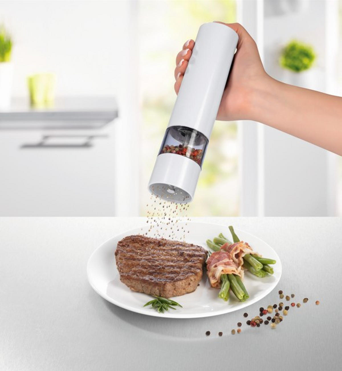 ELEKTR. SALZ-/PFEFFERMÜHLE GOURMETmaxx  - Transparent/Schwarz, Basics, Keramik/Kunststoff (5,2/22,5cm) - GOURMETMAXX