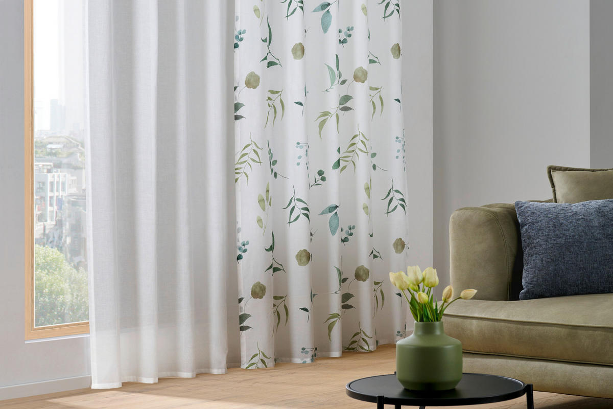 HOTOVÝ ZÁVES, polopriehľadné, 140/255 cm - biela/zelená, Konventionell, textil (140/255cm) - Bio:Vio