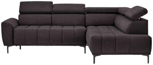 ECKSOFA in Velours Dunkelbraun  - Dunkelbraun/Schwarz, Design, Textil/Metall (261/191cm) - Stylife