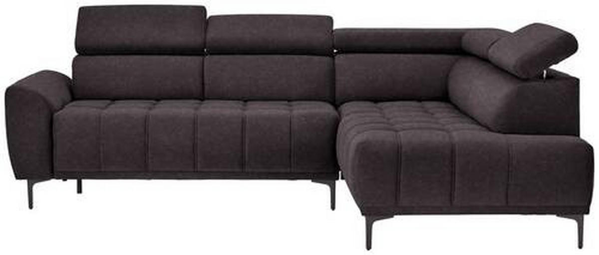 ECKSOFA in Velours Dunkelbraun  - Dunkelbraun/Schwarz, Design, Textil/Metall (261/191cm) - Stylife